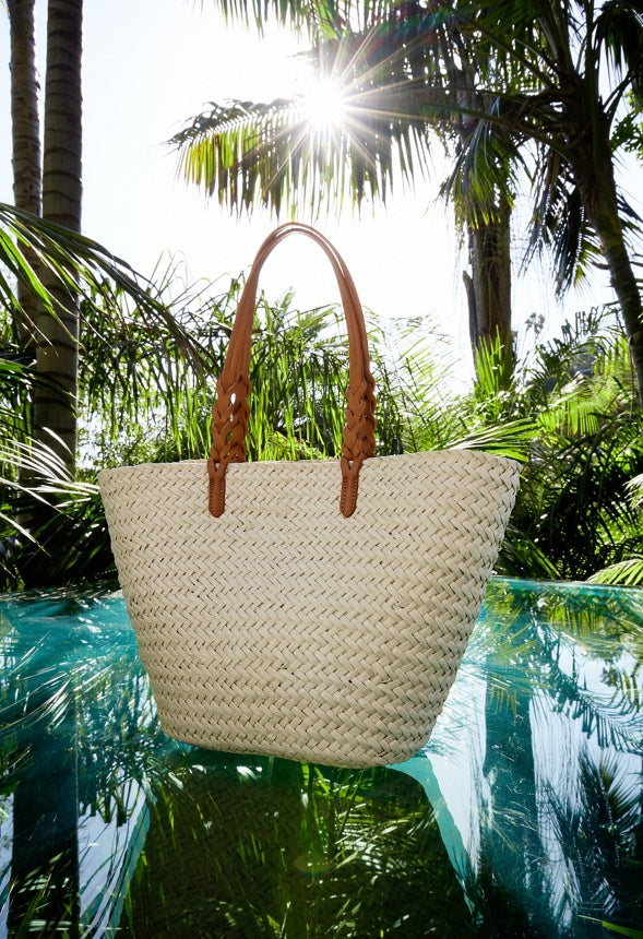 Straw Braided Tote Natural/ Camel