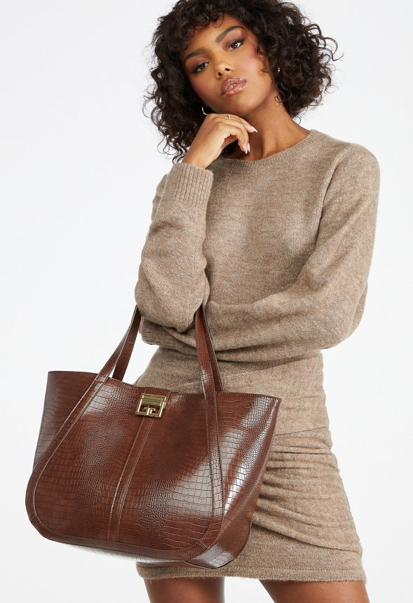 Croc Embossed Tote Coffee