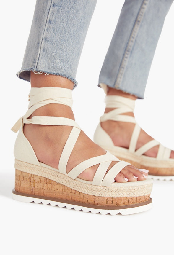 TANDICE LACE UP PLATFORM WEDGE Linen