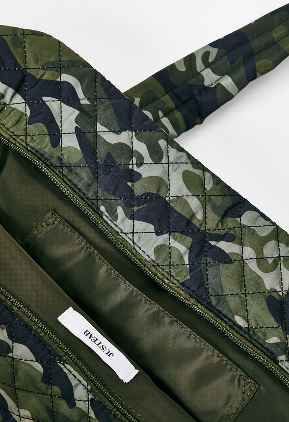 Quilted Nylon Gym Bag With Slip Pockets Camo