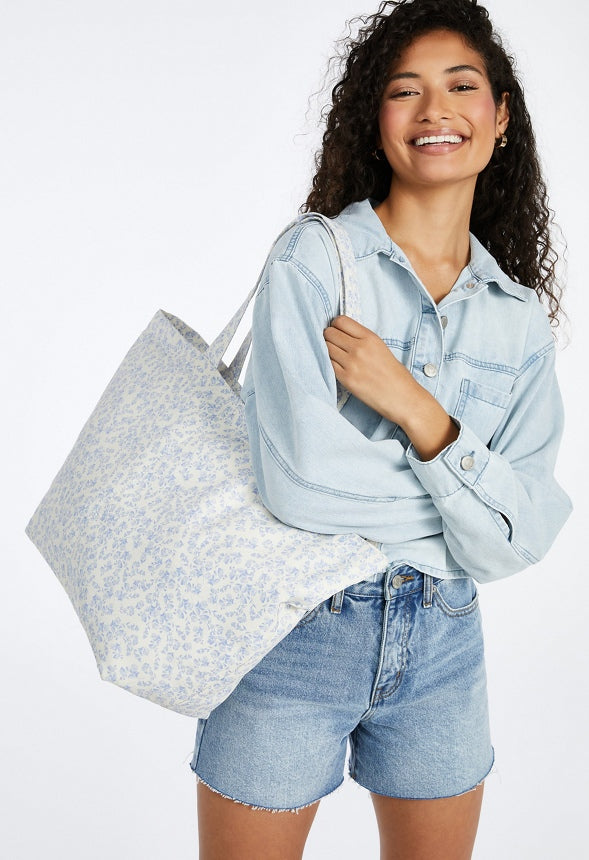 Classic Fabric Tote Weekender Blue Romantic Floral