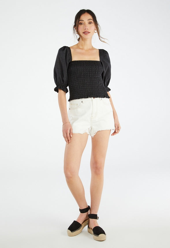 Gingham Smocking Top Black Caviar