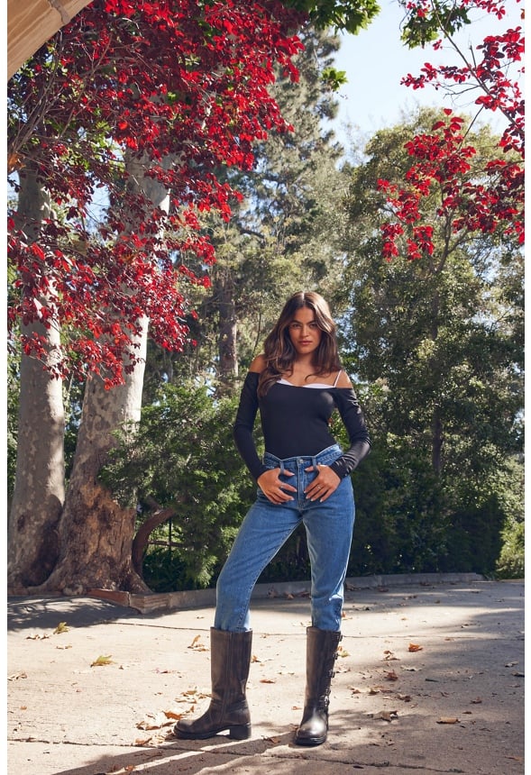 Peek A Boo Off Shoulder Top Black/ White