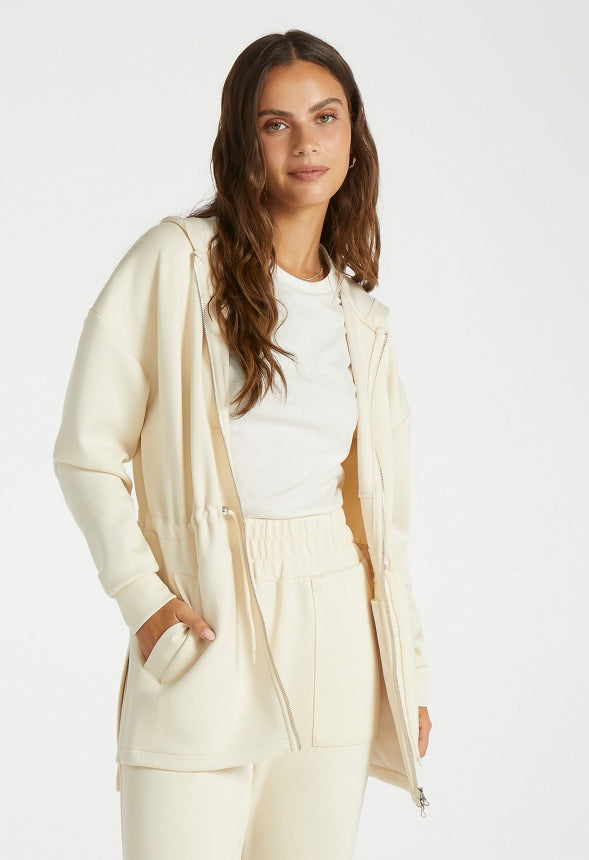 Longline Zip Hoodie Birch White