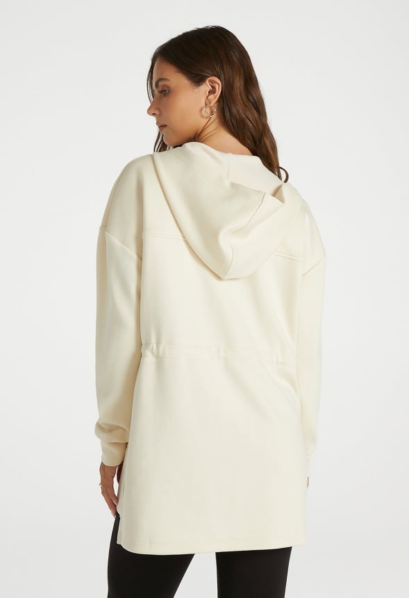 Longline Zip Hoodie Birch White