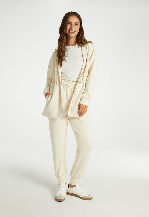 Longline Zip Hoodie Birch White