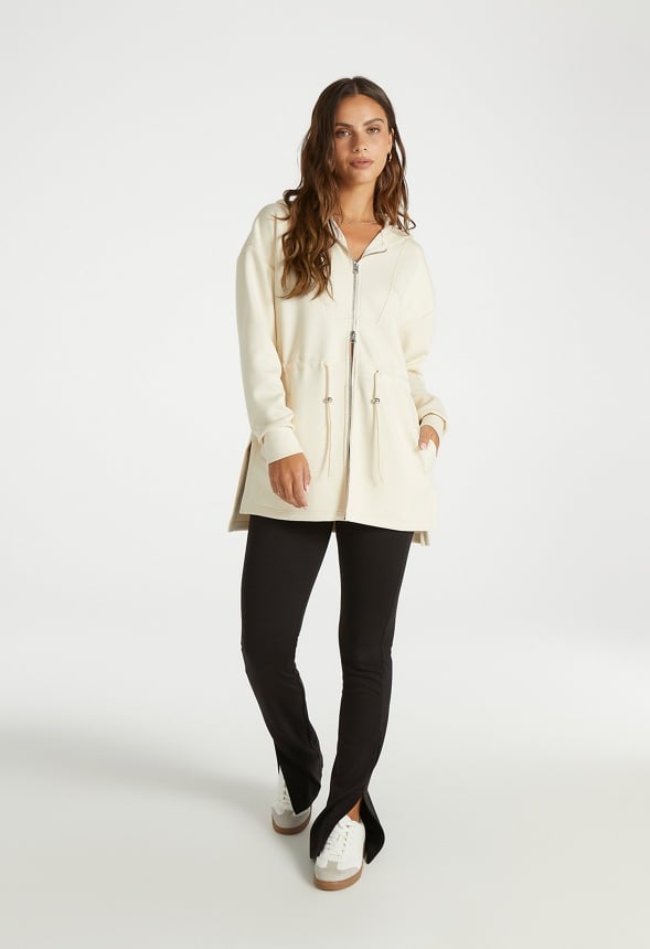 Longline Zip Hoodie Birch White