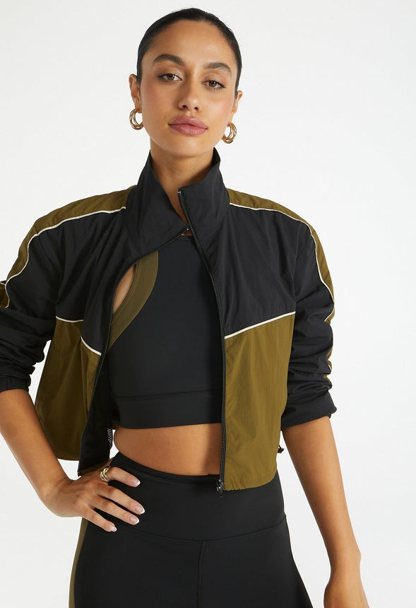 Cropped Windbreaker Jacket Black Caviar Multi