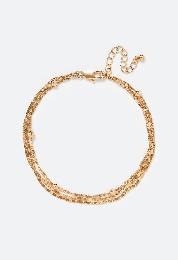 3-Rows Jada Mix Delicate Chains Anklet Gold