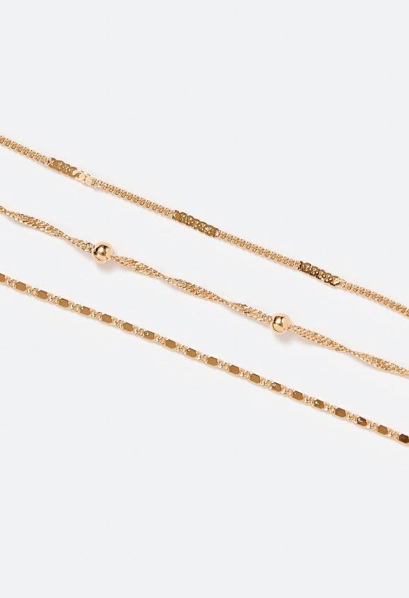 3-Rows Jada Mix Delicate Chains Anklet Gold