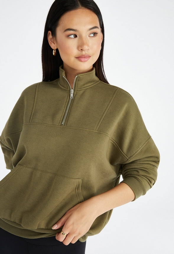 Half Zip Boyfriend Sweatshirt Burnt Olive