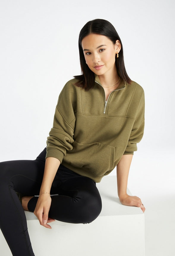 Half Zip Boyfriend Sweatshirt Burnt Olive