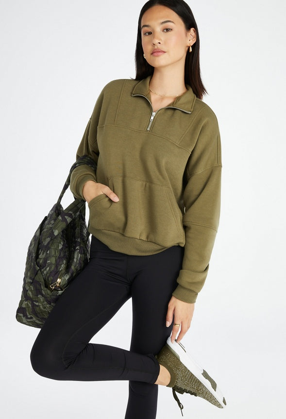 Half Zip Boyfriend Sweatshirt Burnt Olive