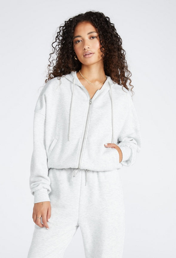 Full Zip Fleece Hoodie Light Grey Heather