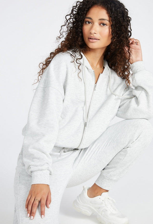 Full Zip Fleece Hoodie Light Grey Heather