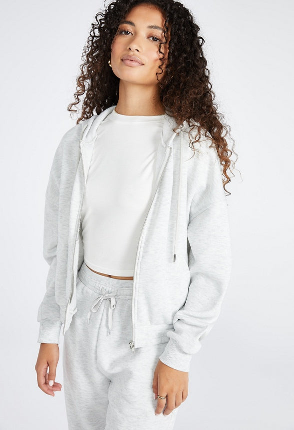 Full Zip Fleece Hoodie Light Grey Heather