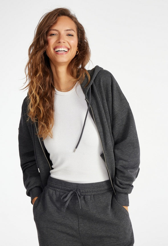 Full Zip Fleece Hoodie Dark Heather Grey