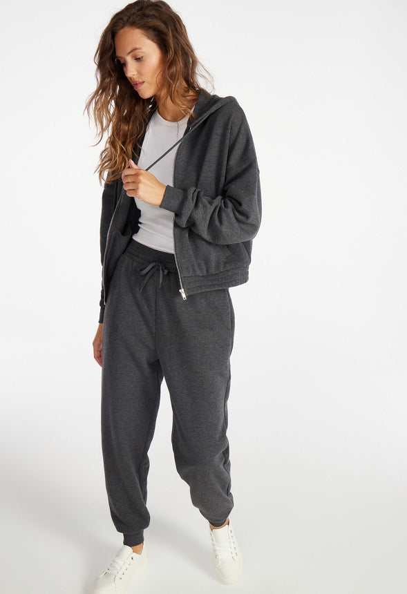 Full Zip Fleece Hoodie Dark Heather Grey