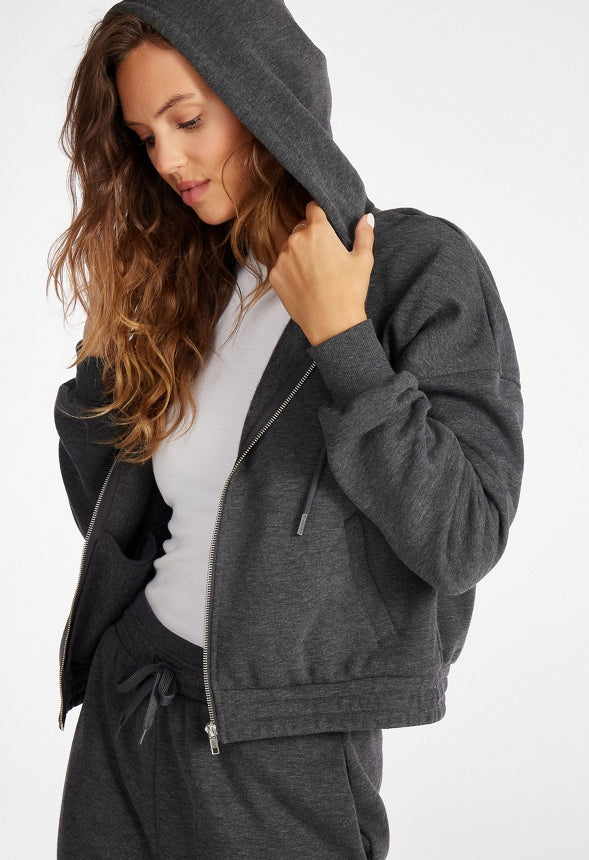 Full Zip Fleece Hoodie Dark Heather Grey