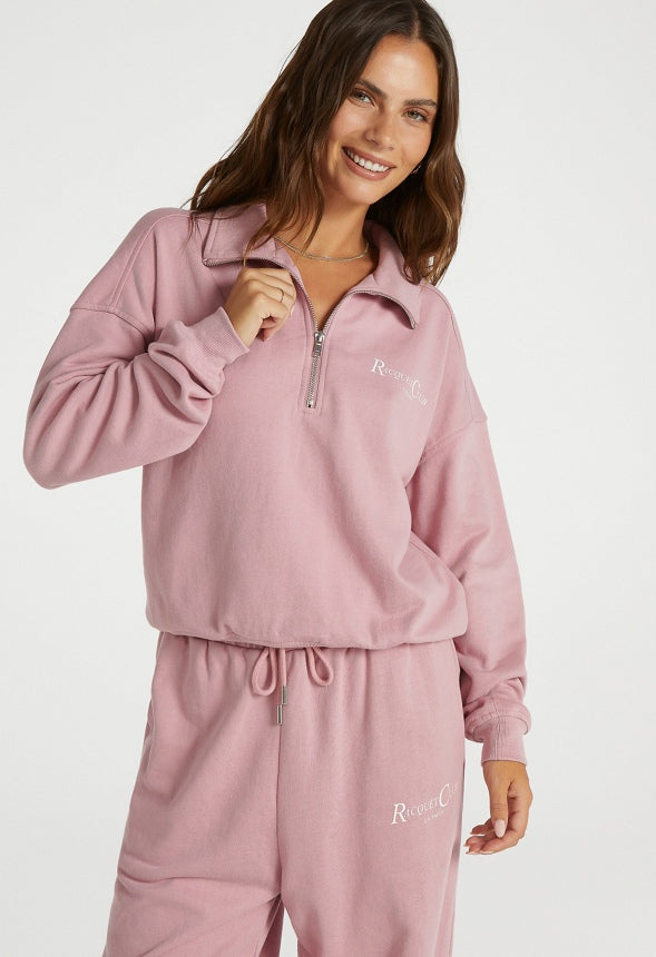 Quarter Zip Pullover Sweatshirt Lilas/ White Graphic