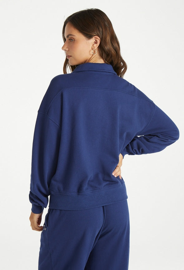 Quarter Zip Pullover Sweatshirt Medieval Blue/ White Graphic
