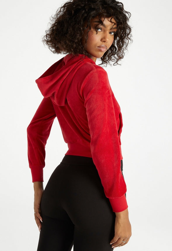 Velour Cropped Hoodie Salsa Red