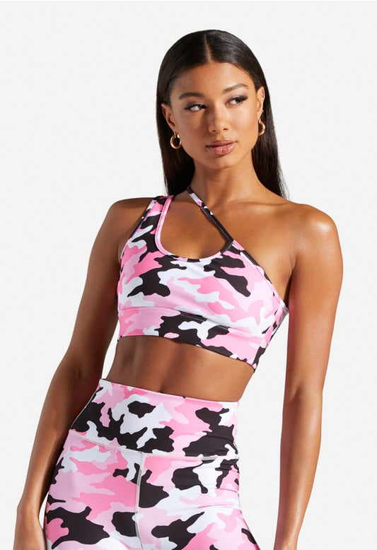 ASYMMETRICAL SPORTS BRA Pink Camo