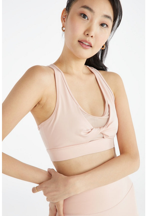 MESH INSERT TWIST FRONT ACTIVE BRALETTE Rose Smoke