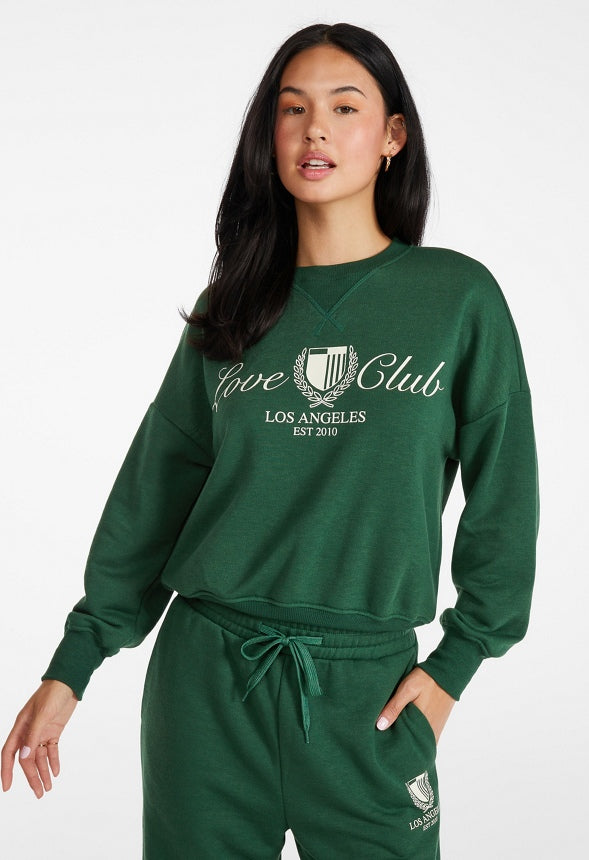 Pullover Graphic Crew Neck Sweatshirt Dark Green