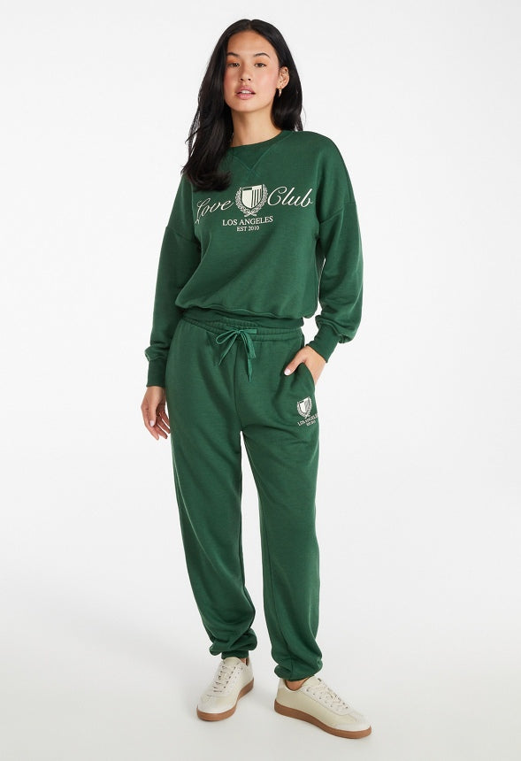 Pullover Graphic Crew Neck Sweatshirt Dark Green