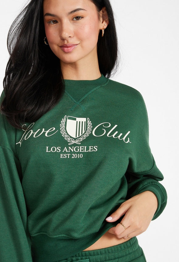 Pullover Graphic Crew Neck Sweatshirt Dark Green