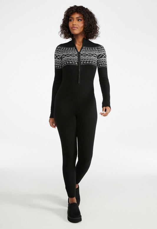 Fair Isle Cozy Jumpsuit Black Caviar Combo
