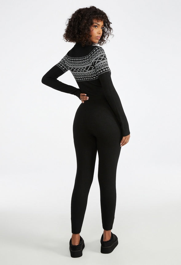 Fair Isle Cozy Jumpsuit Black Caviar Combo