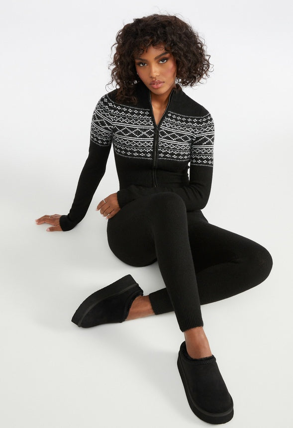 Fair Isle Cozy Jumpsuit Black Caviar Combo