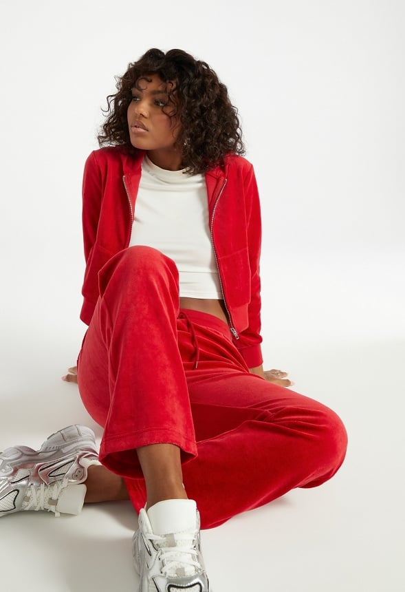 Velour Straight Pants Salsa Red