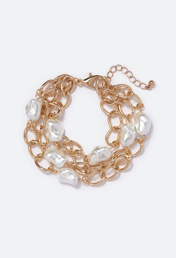 Jade Layered Pearls Bracelet Cream/Gold