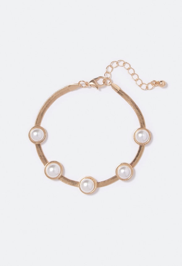 Anastasia Pearl Flat Chain Bracelet Cream/Gold