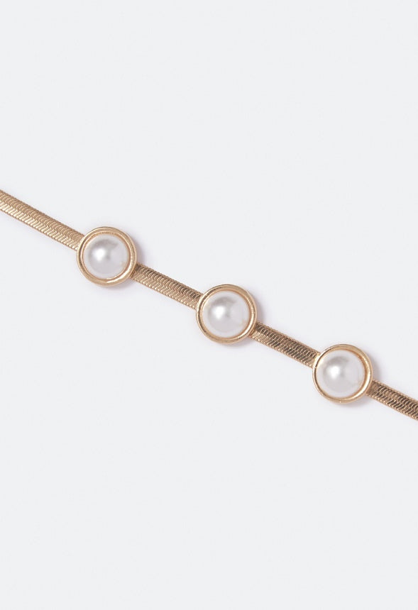 Anastasia Pearl Flat Chain Bracelet Cream/Gold