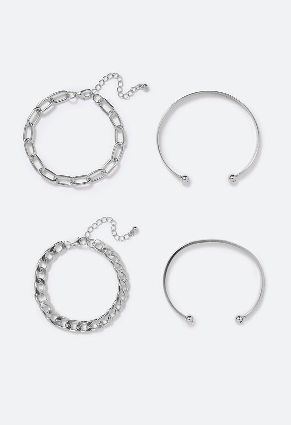 Lyra Mix Chain and Bangle Set  Silver