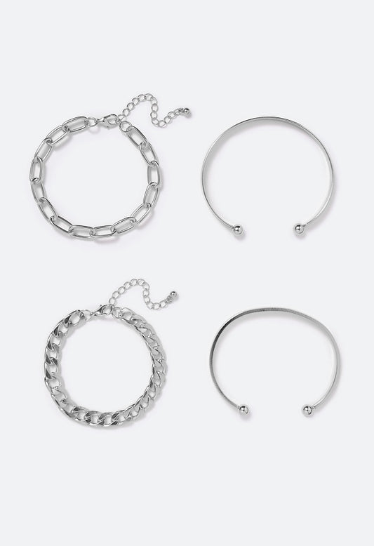 Lyra Mix Chain and Bangle Set  Silver