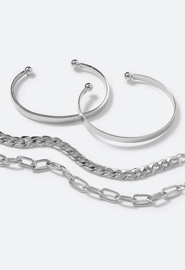 Lyra Mix Chain and Bangle Set  Silver
