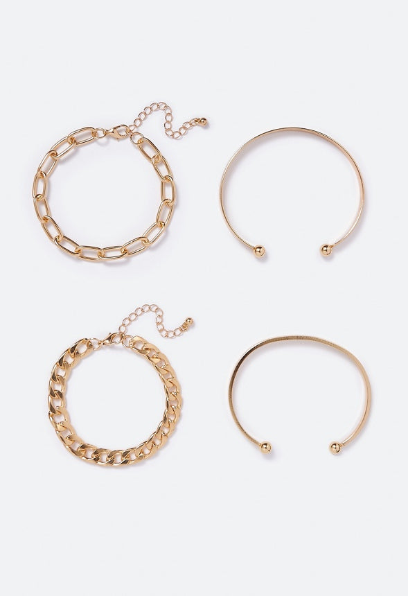 Lyra Mix Chain and Bangle Set  Gold