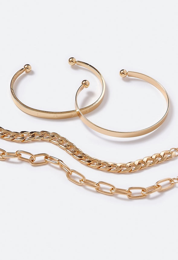 Lyra Mix Chain and Bangle Set  Gold