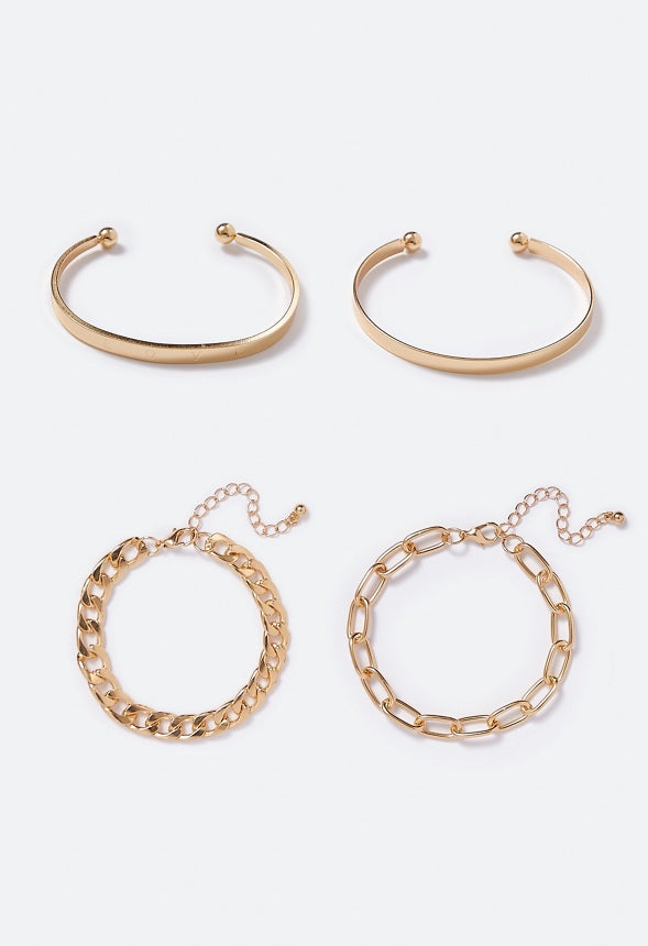 Lyra Mix Chain and Bangle Set  Gold