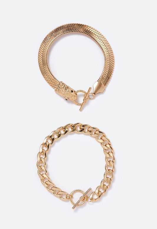 Monica T-Bar Snake Bracelet Gold