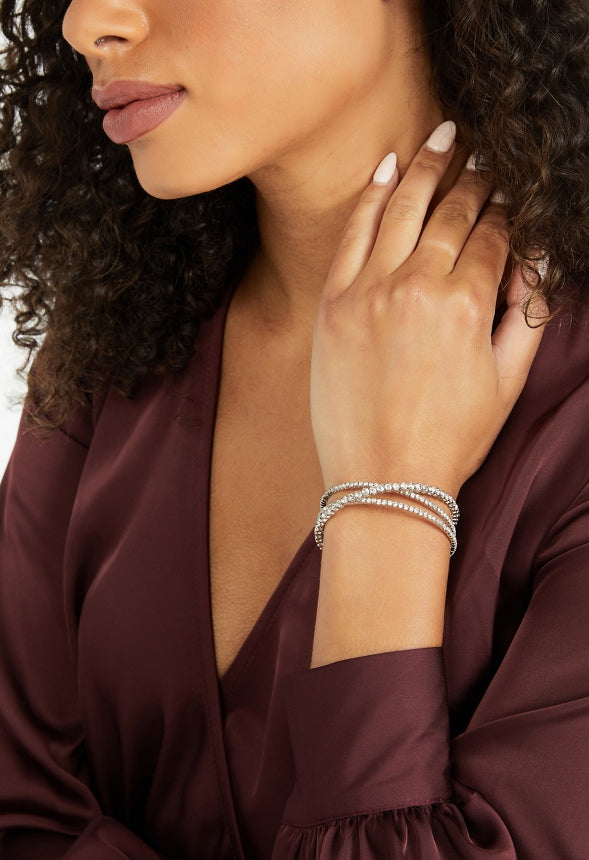 Elena Crossover Rhinestone Cuff Silver
