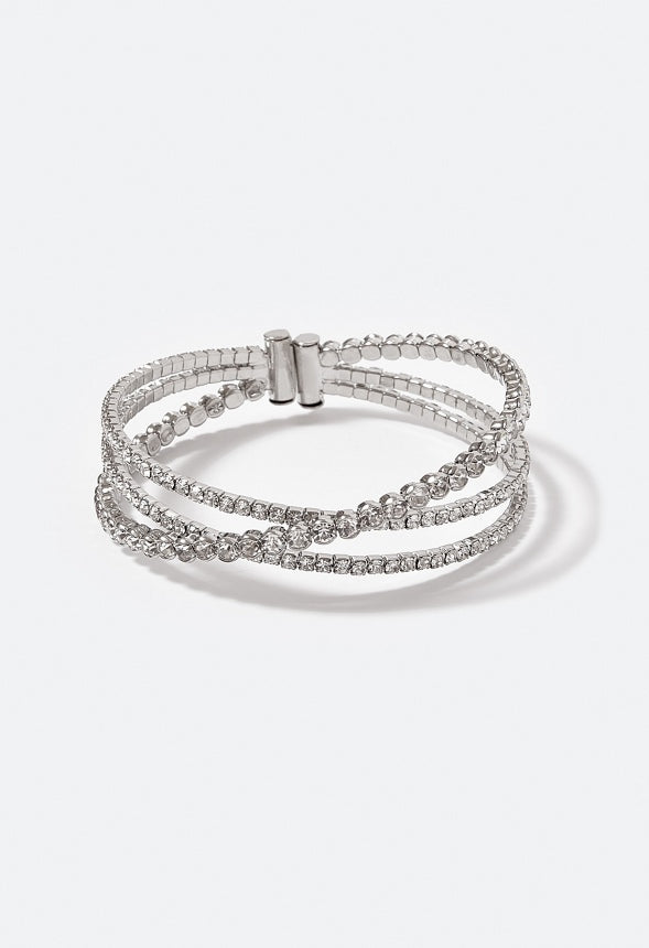 Elena Crossover Rhinestone Cuff Silver