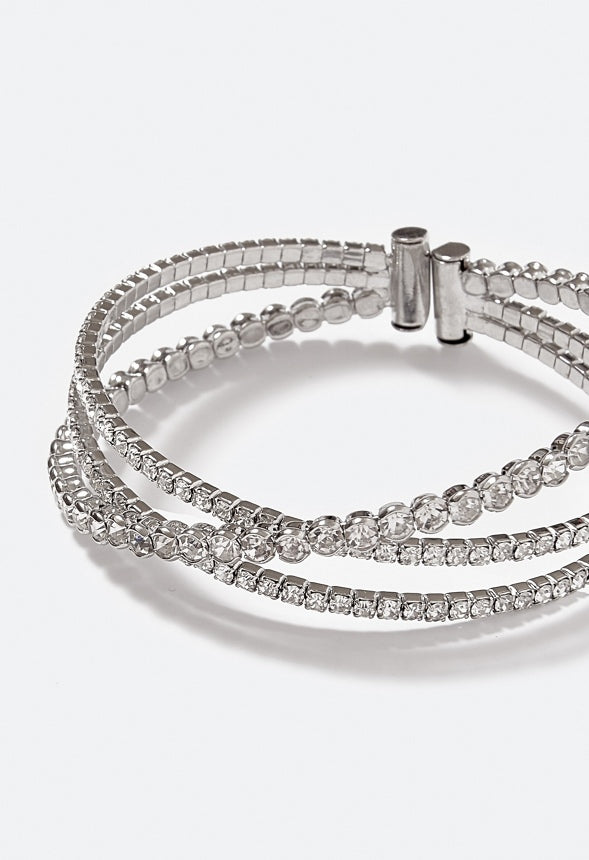 Elena Crossover Rhinestone Cuff Silver