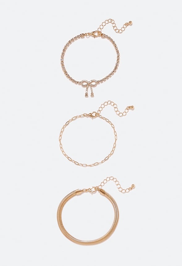 Micah Pave Bow & Mix Chain Bracelet Crystal/ Gold