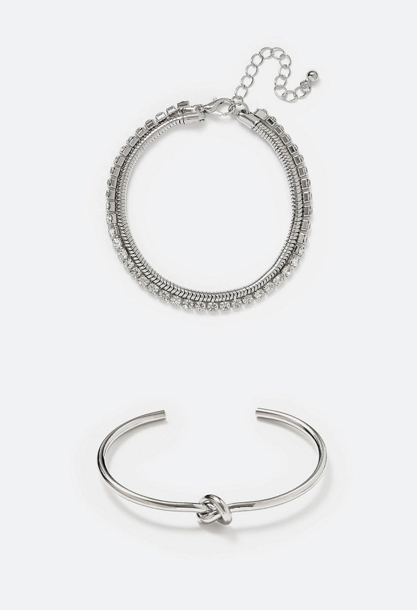 Mabel 2 Piece Adjustable Knot Bracelets Set Silver